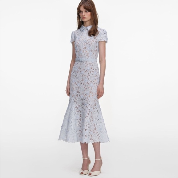 Self Portrait Blue Guipure Lace Midi Dress US 6/UK 10 - Picture 3 of 7